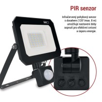 LED reflektor SIMPO s pohybovým čidlem, 30 W, černý, neutrální bílá