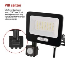 LED reflektor GLARO s pohybovým čidlem, 30 W, černý, IP54, 3000 lm, neutrální bílá