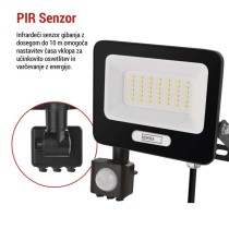 LED reflektor GLARO PIR 30 W, črni, IP54, 3000 lm, nevtralna bela