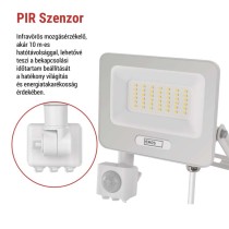 LED reflektor GLARO PIR 30 W, fehér, IP54, 3000 lm, természetes fehér
