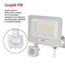 Naświetlacz LED GLARO PIR 30 W, biały, IP54, 3000 lm, neutralna biel