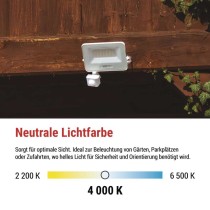 LED reflektor GLARO mit Bewegungssensor, 30 W,weiß, IP54, 3000 lm, neutralweiß