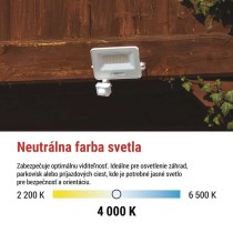 LED reflektor GLARO s pohybovým čidlom, 30 W, biely, IP54, 3000 lm, neutrálna biela