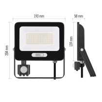 LED reflektor GLARO s pohybovým čidlem, 50 W, černý, IP54, 5000 lm, neutrální bílá