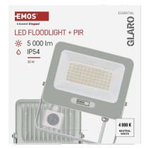 LED reflektor GLARO s pohybovým čidlem, 50 W, bílý, IP54, 5000 lm, neutrální bílá
