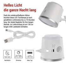 LED Schreibtischlampe ABBIE, wiederaufladbar, weiss