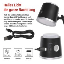 LED Schreibtischlampe ABBIE wiederaufladbar, schwarz