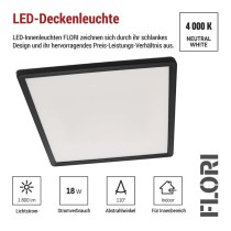 LED-Anbauleuchte FLORI quadrat, schwarz, 18W, neutralweiß