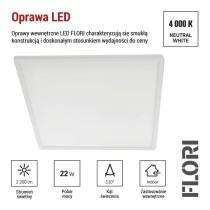 Oprawa LED FLORI kwadratowy, biała, 22W, neutralna biel