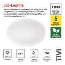 LED-Deckenleuchte TIVI, A CLASS, MW sensor, rund weiß 8,6W, IP44, Neutral Weiß