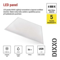 LED panel DIXXO backlit 60×60, čtvercový vestavný bílý, 36W neutr. b. UGR