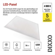 LED Einbauleuchte DIXXO Backlit 60×60, quadr., weiss, 36W neutr.w. UGR