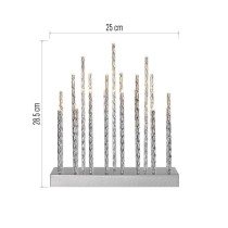 LED gyertyatartó, ezüst, 28,5 cm, 3x AA, beltéri, meleg fehér, időzítő