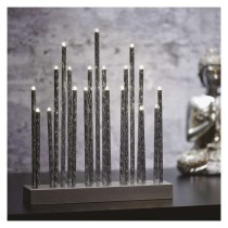 LED gyertyatartó, ezüst, 28,5 cm, 3x AA, beltéri, meleg fehér, időzítő