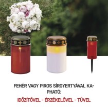 LED temetői mécses, piros, 2x C, kültéri és beltéri, meleg fehér, érzékelő