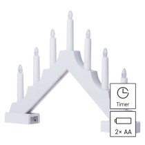LED Kerzenhalter, Holz, weiß, 29 cm, 2x AA, Innen, warmweiss, Timer