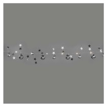 LED karácsonyi fényfüzér – ezüst gömb csillagokkal,1,9m, 2xAA, beltéri, meleg fehér, időz.