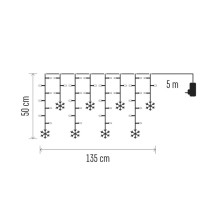 LED karácsonyi fényfüggöny – hópelyhek, 135x50 cm,  beltéri, hideg fehér