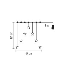 LED karácsonyi fényfüggöny – 7 csillag, 67x125cm, kültéri és beltéri, meleg fehér