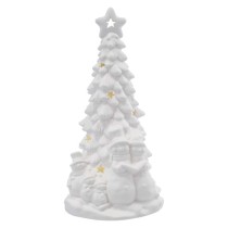 Keramischer LED-Baum mit Schneemännern, 33,5 cm, 2x AA, Innen, warmweiss