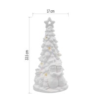 Keramischer LED-Baum mit Schneemännern, 33,5 cm, 2x AA, Innen, warmweiss