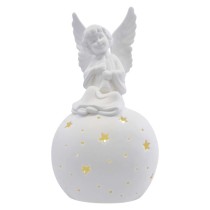 LED kerámia angyal, 29 cm, 2x AA, meleg fehér, időzítő