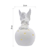 LED kerámia angyal, 29 cm, 2x AA, meleg fehér, időzítő