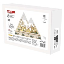 LED-es fa karácsonyi tájkép, 23,5 cm, 2x AA, beltéri, meleg fehér, időzítő
