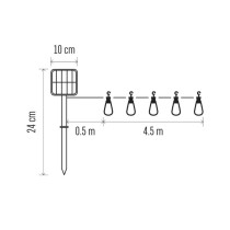 LED virtene ar saules paneli – 10x ballīšu spuldzes, 5m, lietošanai ārā un iekštelpās, vn.