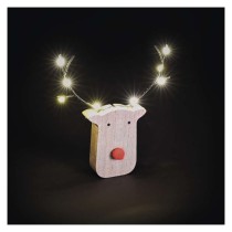 LED dekoráció, fa -rénszarvas, 16 cm, 2x AAA, beltéri, meleg fehér, időzítő, 12db, display