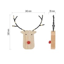 LED dekoráció, fa -rénszarvas, 16 cm, 2x AAA, beltéri, meleg fehér, időzítő, 12db, display