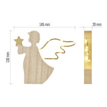 LED dekorace dřevěná – anděl, 13 cm, 2x AAA, vnitřní, teplá bílá, časovač