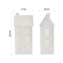 LED kerámia házikó, 16 cm, 1x CR2032, beltéri, meleg fehér, időzítő