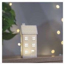 LED kerámia házikó, 16 cm, 1x CR2032, beltéri, meleg fehér, időzítő