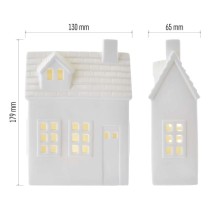 LED kerámia házikó, 18 cm, 1x CR2032, beltéri, meleg fehér, időzítő
