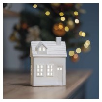 LED kerámia házikó, 18 cm, 1x CR2032, beltéri, meleg fehér, időzítő