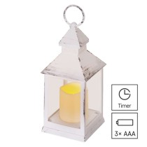 LED dekoráció – lámpa, antik, fehér, villogó, 3x AAA, beltéri, vintage, időzítő
