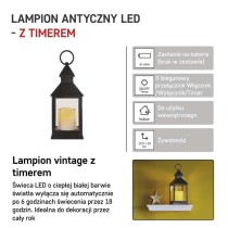 Lampion 1 LED świeczka czarny 24 cm 3x AAA, vintage, IP20, timer