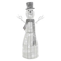LED Weihnachts-Schneemann Rattan, 124 cm, Innen, Kaltweiß, Timer