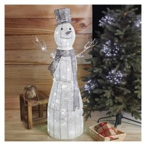 LED Weihnachts-Schneemann Rattan, 124 cm, Innen, Kaltweiß, Timer