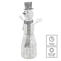 LED Weihnachts-Schneemann Rattan, 124 cm, Innen, Kaltweiß, Timer