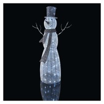 LED Weihnachts-Schneemann Rattan, 124 cm, Innen, Kaltweiß, Timer