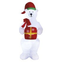 LED Eisbär mit Weihnachtsgeschenk, aufblasbar, 240 cm, Außen und Innen, Kaltweiß
