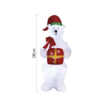 LED Eisbär mit Weihnachtsgeschenk, aufblasbar, 240 cm, Außen und Innen, Kaltweiß