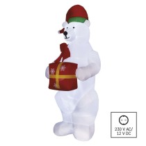 LED Eisbär mit Weihnachtsgeschenk, aufblasbar, 240 cm, Außen und Innen, Kaltweiß