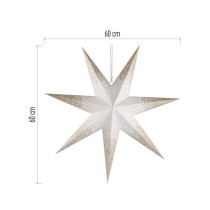 LED papírcsillag, függeszthető, arany csillámporos a szélein, fehér, 60 cm, beltéri