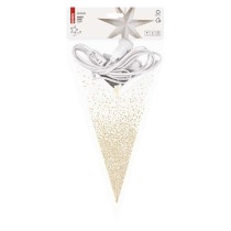 LED papírcsillag, függeszthető, arany csillámporos a szélein, fehér, 60 cm, beltéri