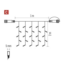 Standard LED Verbindungskette – Vorhang, 1x2 m, Außen, warm-weiß