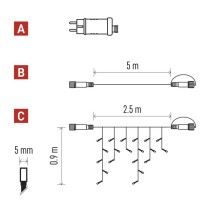 Základní sada pro spoj. řetězy Standard – rampouchy, 2,5 m, venkovní, teplá bílá, časovač