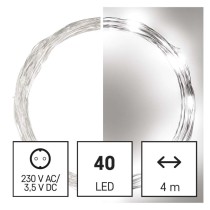 LED karácsonyi nano fényfüzér, ezüst, 4 m, kültéri és beltéri, hideg fehér, időzítő